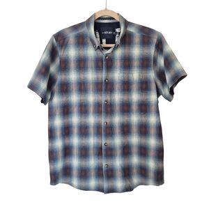 Kolby Blue Brown Plaid Cotton Casual Button Front Shirt Short Sleeve